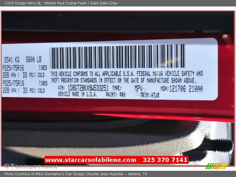 Inferno Red Crystal Pearl / Dark Slate Gray 2009 Dodge Nitro SE