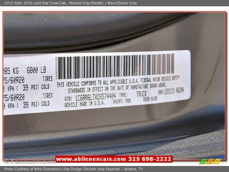 Mineral Gray Metallic / Black/Diesel Gray 2013 Ram 1500 Lone Star Crew Cab