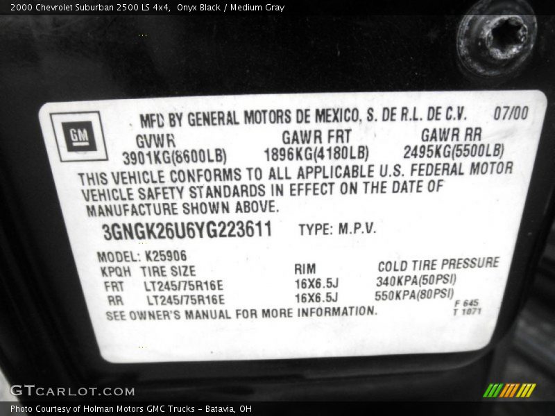 Onyx Black / Medium Gray 2000 Chevrolet Suburban 2500 LS 4x4