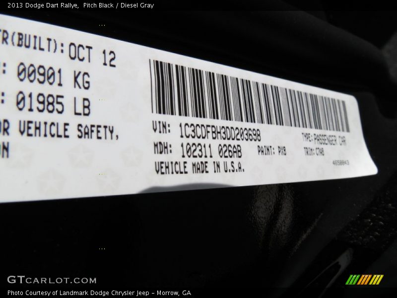 Pitch Black / Diesel Gray 2013 Dodge Dart Rallye
