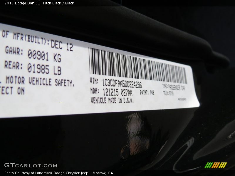Pitch Black / Black 2013 Dodge Dart SE