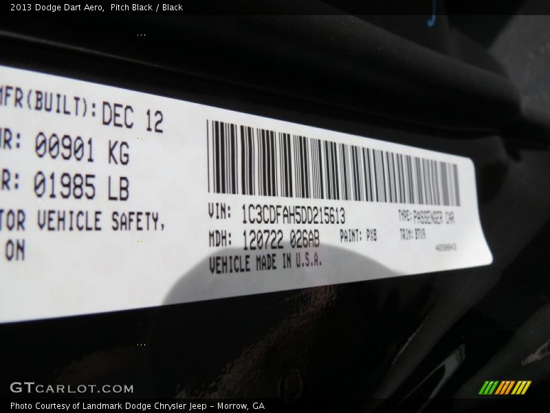 Pitch Black / Black 2013 Dodge Dart Aero