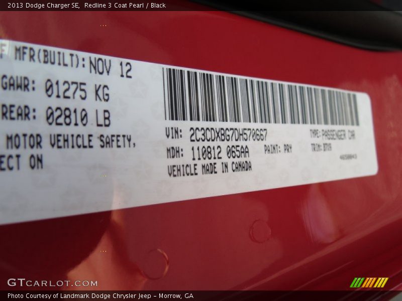 Redline 3 Coat Pearl / Black 2013 Dodge Charger SE