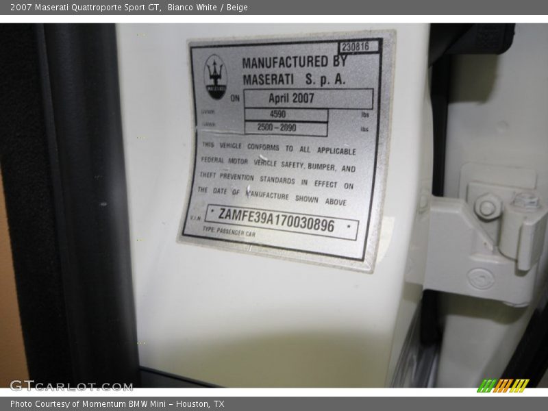 Bianco White / Beige 2007 Maserati Quattroporte Sport GT
