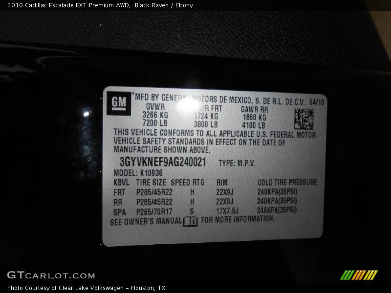 Black Raven / Ebony 2010 Cadillac Escalade EXT Premium AWD