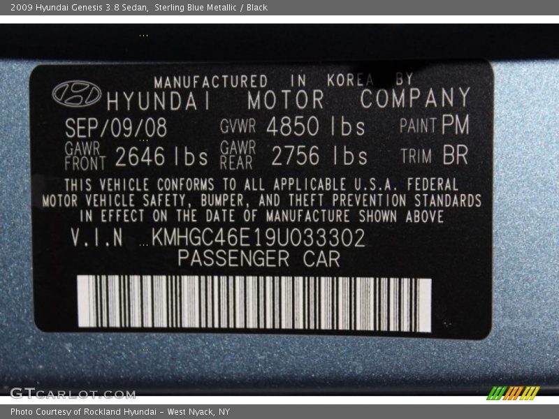 Sterling Blue Metallic / Black 2009 Hyundai Genesis 3.8 Sedan