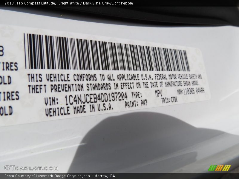 Bright White / Dark Slate Gray/Light Pebble 2013 Jeep Compass Latitude