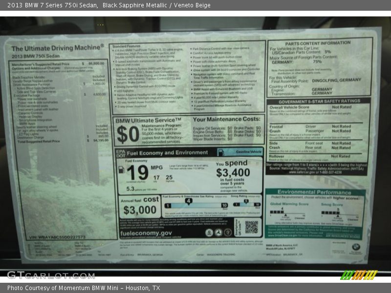 Black Sapphire Metallic / Veneto Beige 2013 BMW 7 Series 750i Sedan