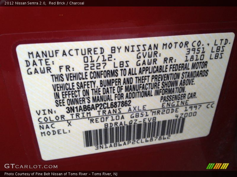 Red Brick / Charcoal 2012 Nissan Sentra 2.0