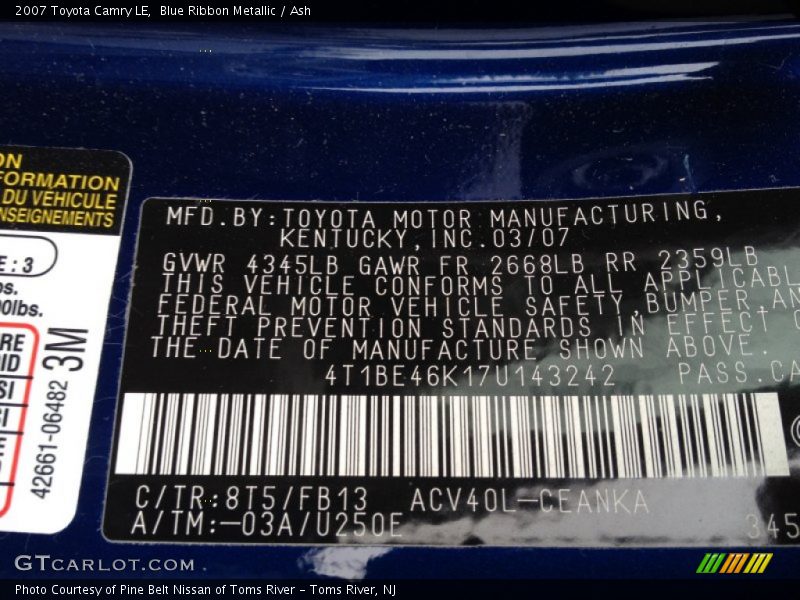 Blue Ribbon Metallic / Ash 2007 Toyota Camry LE