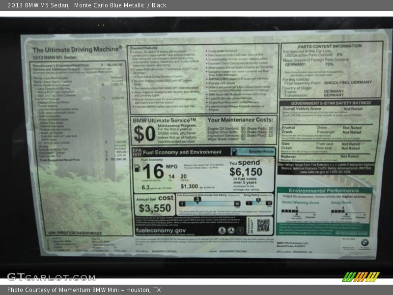  2013 M5 Sedan Window Sticker