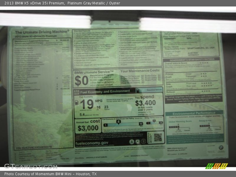  2013 X5 xDrive 35i Premium Window Sticker