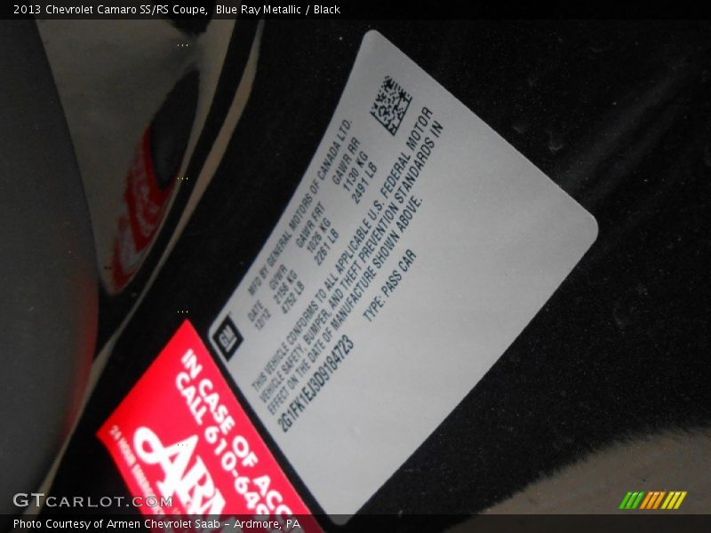 Blue Ray Metallic / Black 2013 Chevrolet Camaro SS/RS Coupe