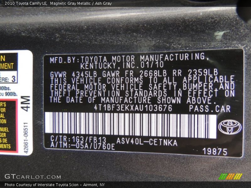 Magnetic Gray Metallic / Ash Gray 2010 Toyota Camry LE