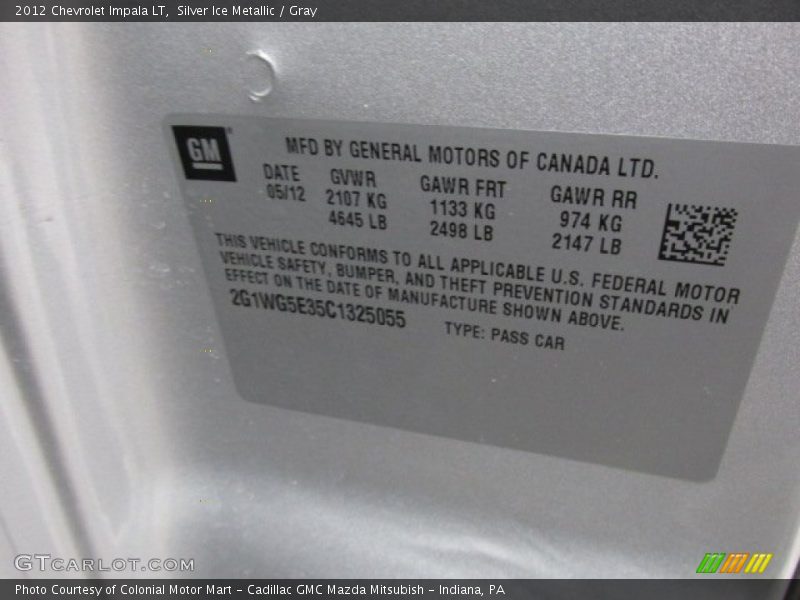 Silver Ice Metallic / Gray 2012 Chevrolet Impala LT