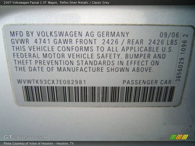 Reflex Silver Metallic / Classic Grey 2007 Volkswagen Passat 2.0T Wagon