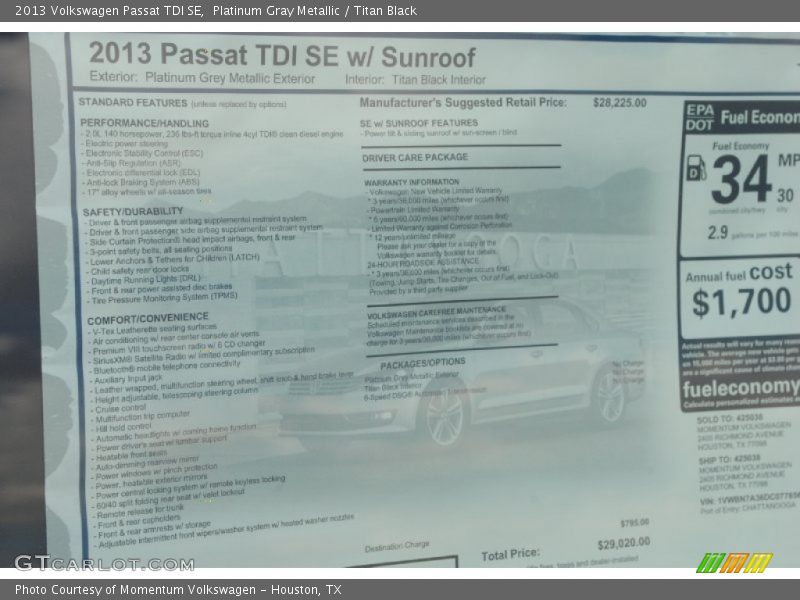 Platinum Gray Metallic / Titan Black 2013 Volkswagen Passat TDI SE