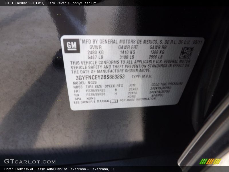 Black Raven / Ebony/Titanium 2011 Cadillac SRX FWD