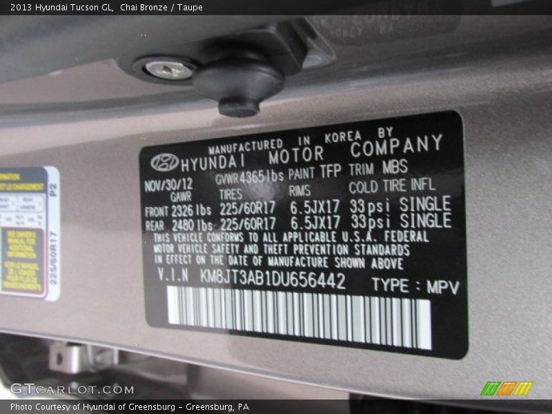 Chai Bronze / Taupe 2013 Hyundai Tucson GL