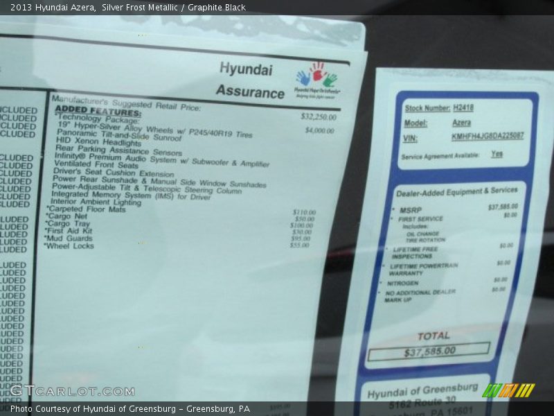 Silver Frost Metallic / Graphite Black 2013 Hyundai Azera