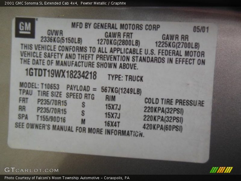 Pewter Metallic / Graphite 2001 GMC Sonoma SL Extended Cab 4x4