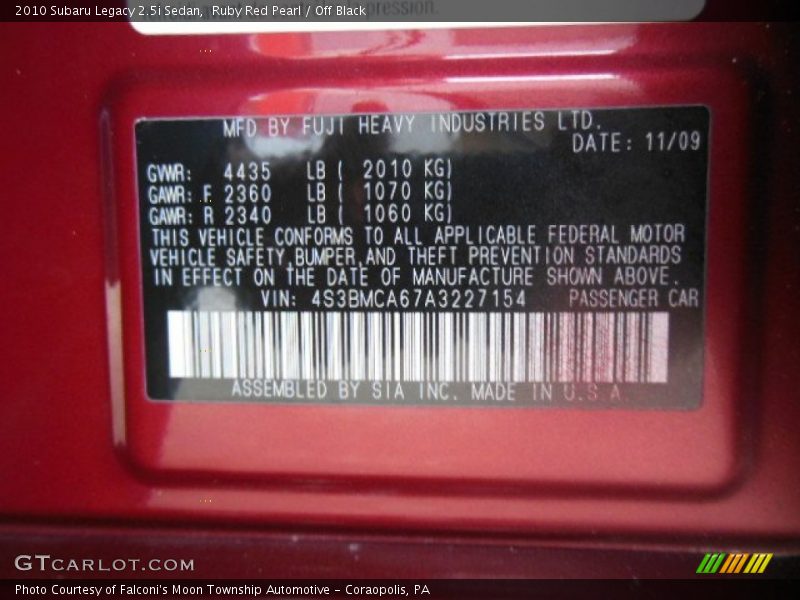 Ruby Red Pearl / Off Black 2010 Subaru Legacy 2.5i Sedan