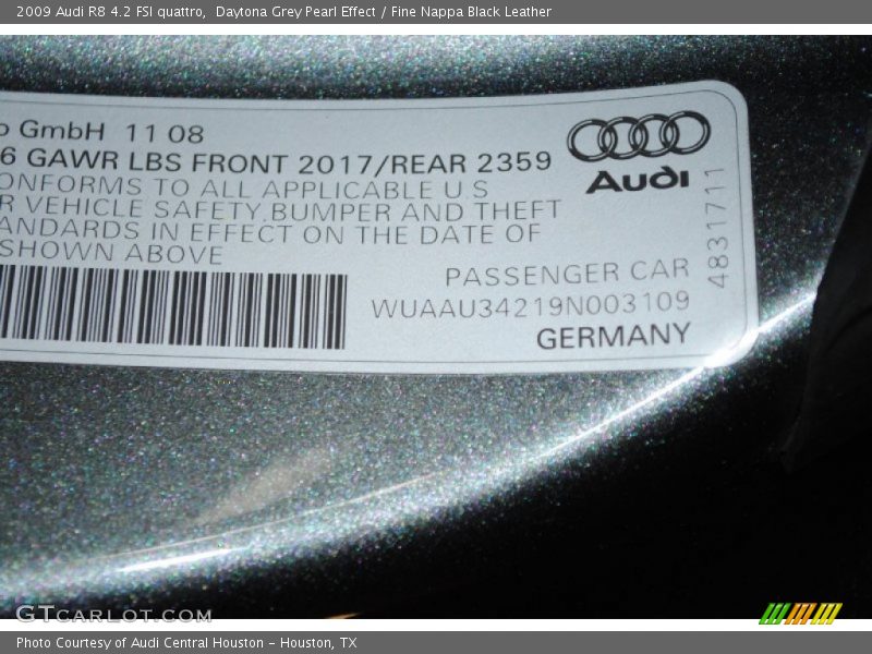 Daytona Grey Pearl Effect / Fine Nappa Black Leather 2009 Audi R8 4.2 FSI quattro