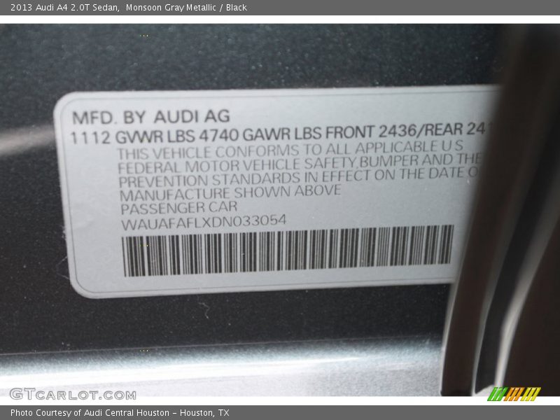 Monsoon Gray Metallic / Black 2013 Audi A4 2.0T Sedan