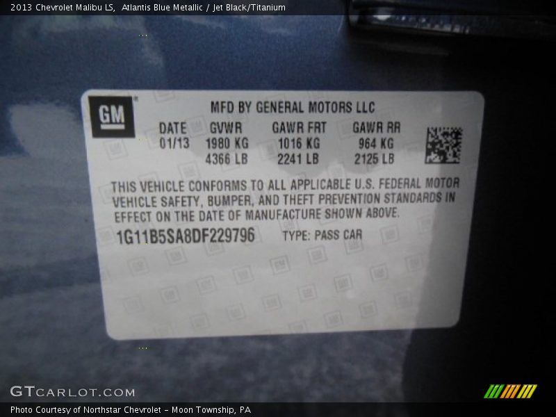 Atlantis Blue Metallic / Jet Black/Titanium 2013 Chevrolet Malibu LS