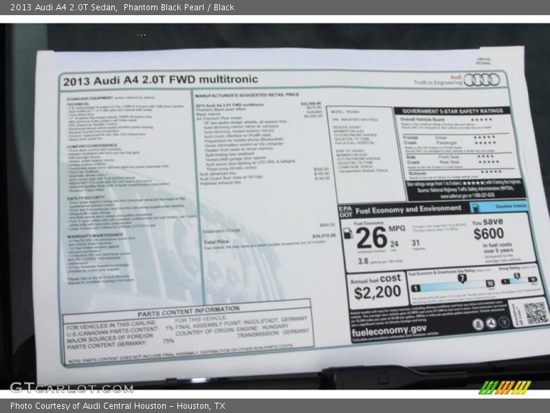 Phantom Black Pearl / Black 2013 Audi A4 2.0T Sedan