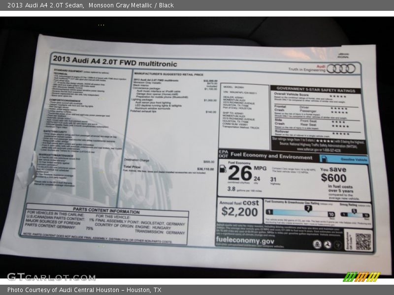 Monsoon Gray Metallic / Black 2013 Audi A4 2.0T Sedan