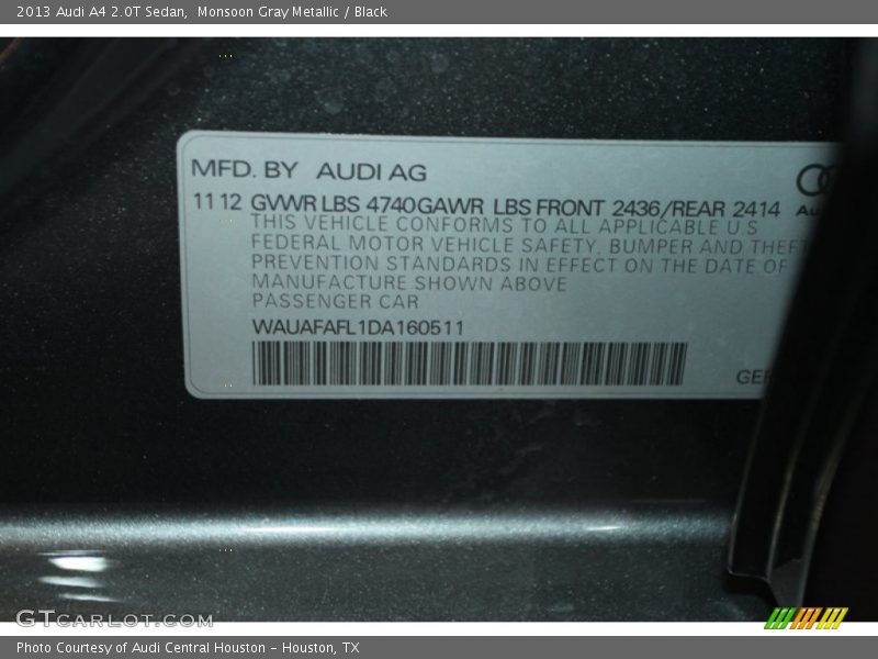 Monsoon Gray Metallic / Black 2013 Audi A4 2.0T Sedan