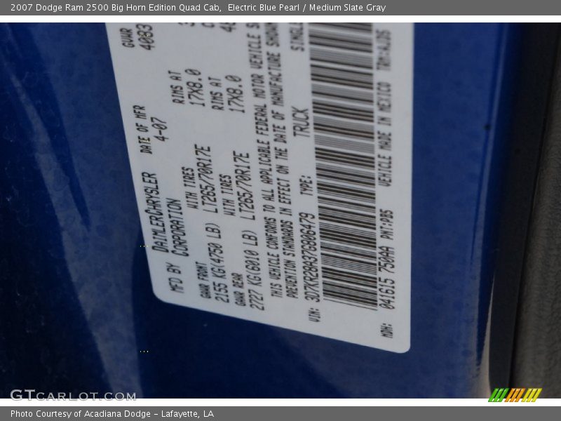 Electric Blue Pearl / Medium Slate Gray 2007 Dodge Ram 2500 Big Horn Edition Quad Cab