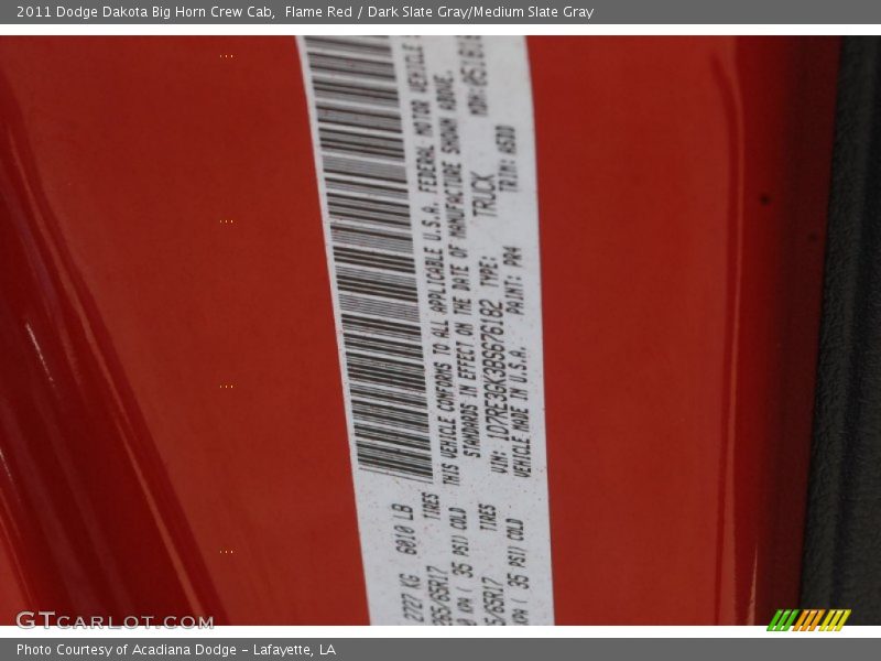 Flame Red / Dark Slate Gray/Medium Slate Gray 2011 Dodge Dakota Big Horn Crew Cab