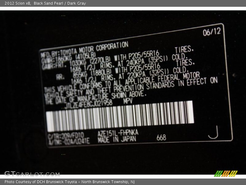 Black Sand Pearl / Dark Gray 2012 Scion xB