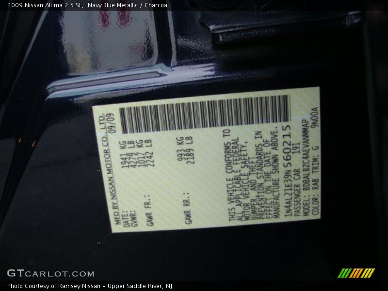 Navy Blue Metallic / Charcoal 2009 Nissan Altima 2.5 SL