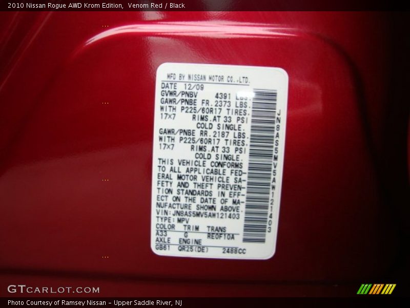 Venom Red / Black 2010 Nissan Rogue AWD Krom Edition