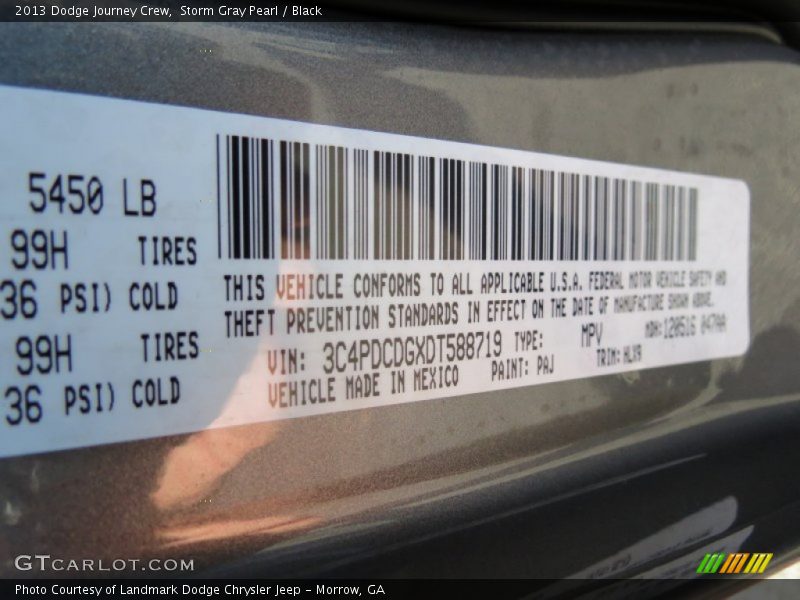 Storm Gray Pearl / Black 2013 Dodge Journey Crew