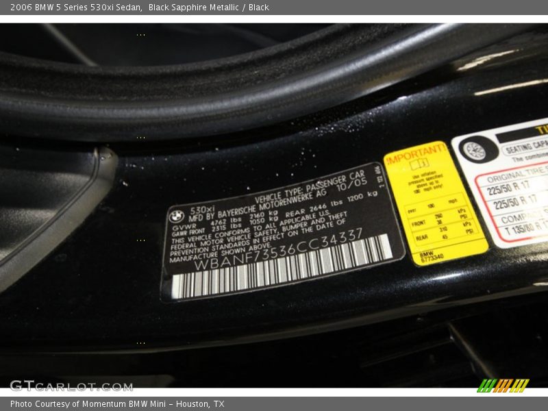 Black Sapphire Metallic / Black 2006 BMW 5 Series 530xi Sedan