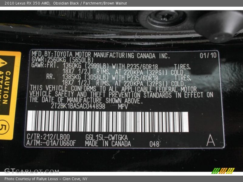 Obsidian Black / Parchment/Brown Walnut 2010 Lexus RX 350 AWD