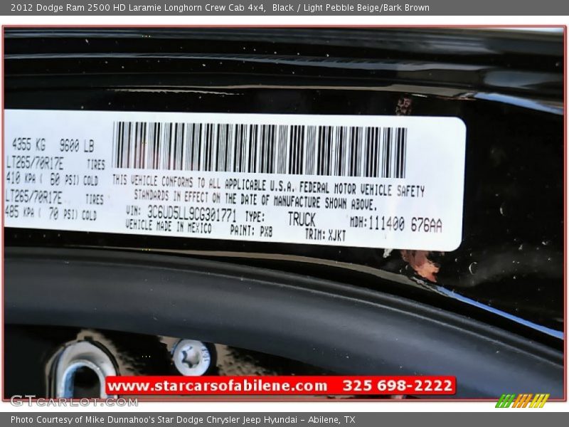 Black / Light Pebble Beige/Bark Brown 2012 Dodge Ram 2500 HD Laramie Longhorn Crew Cab 4x4