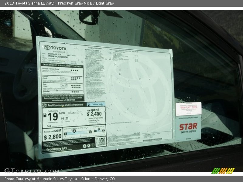 Predawn Gray Mica / Light Gray 2013 Toyota Sienna LE AWD