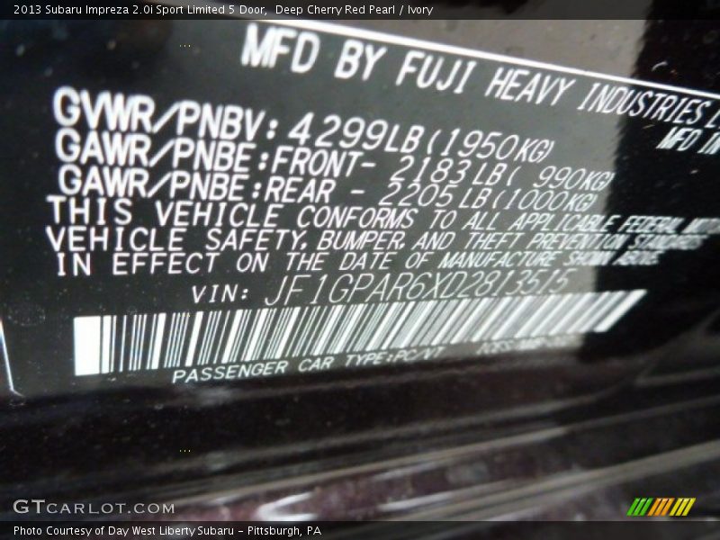 Deep Cherry Red Pearl / Ivory 2013 Subaru Impreza 2.0i Sport Limited 5 Door