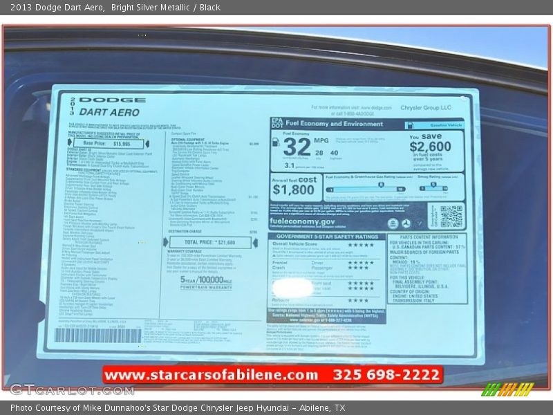 Bright Silver Metallic / Black 2013 Dodge Dart Aero