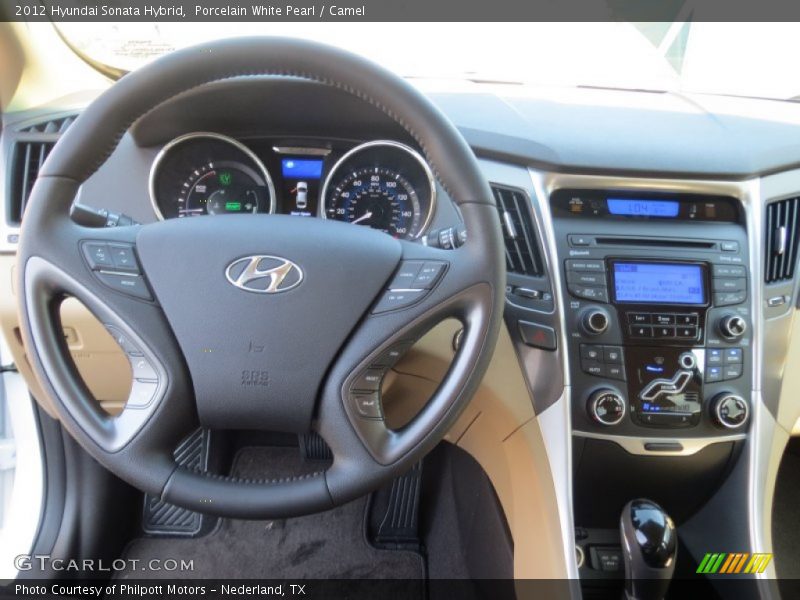 Porcelain White Pearl / Camel 2012 Hyundai Sonata Hybrid
