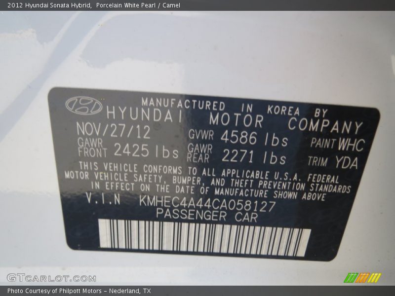 Porcelain White Pearl / Camel 2012 Hyundai Sonata Hybrid
