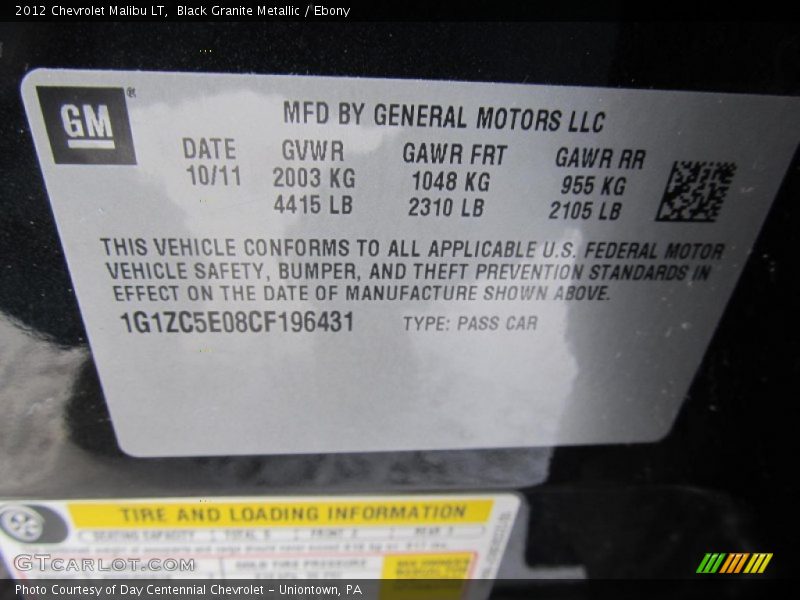 Black Granite Metallic / Ebony 2012 Chevrolet Malibu LT