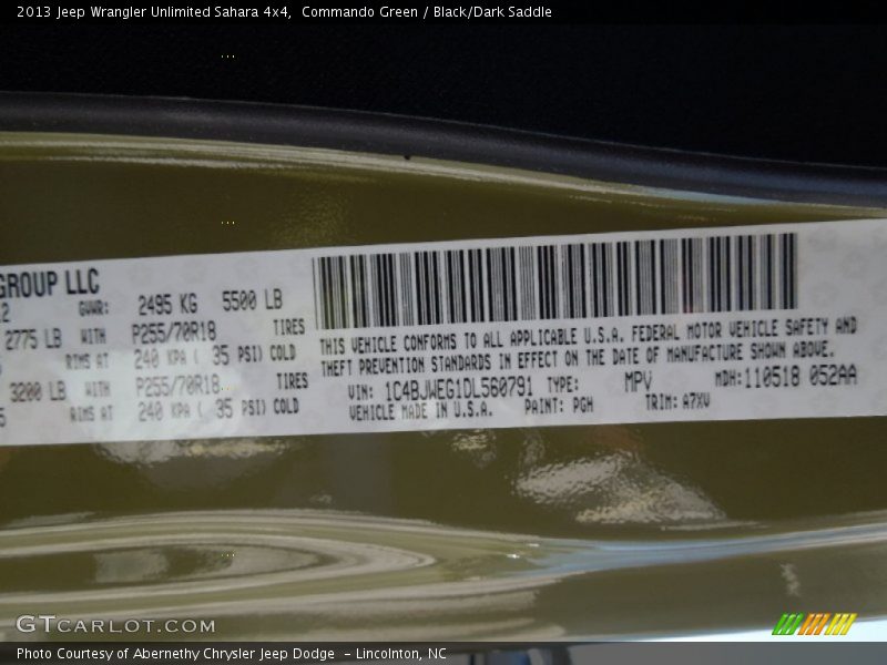 Commando Green / Black/Dark Saddle 2013 Jeep Wrangler Unlimited Sahara 4x4