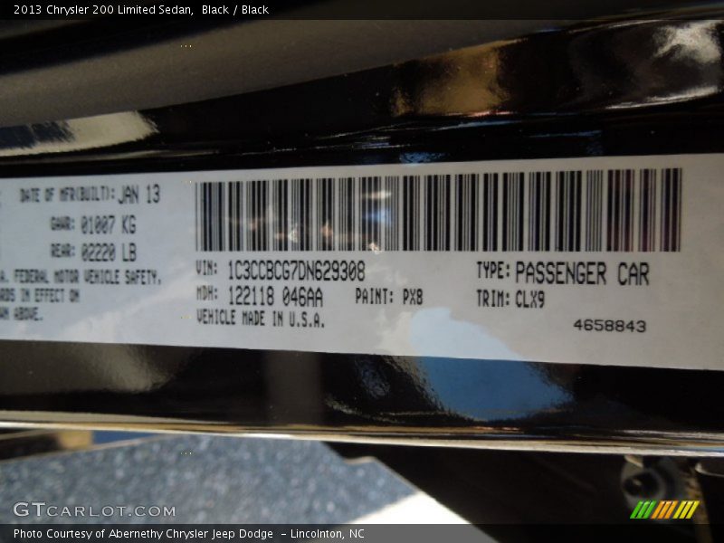 Black / Black 2013 Chrysler 200 Limited Sedan