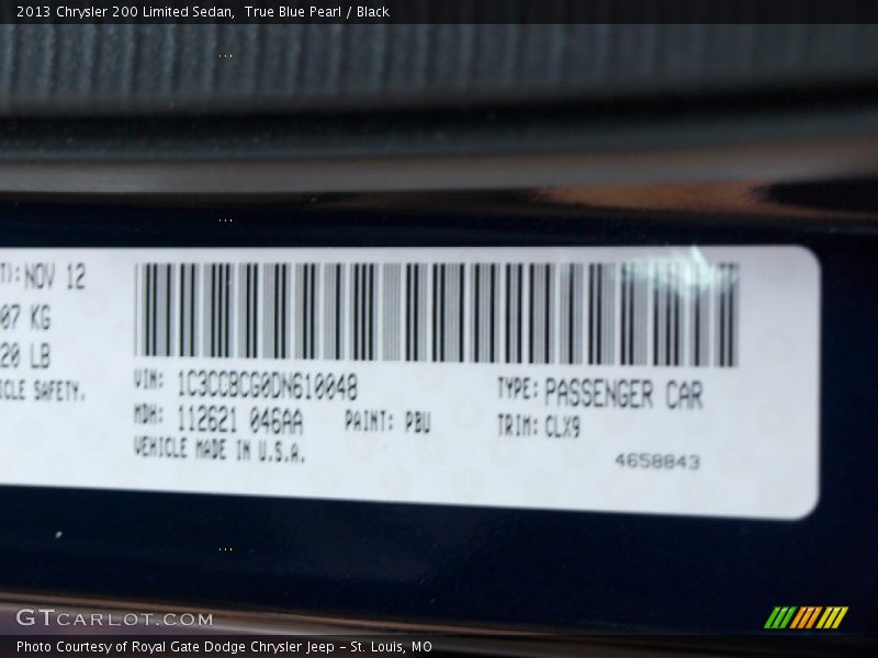 2013 200 Limited Sedan True Blue Pearl Color Code PBU